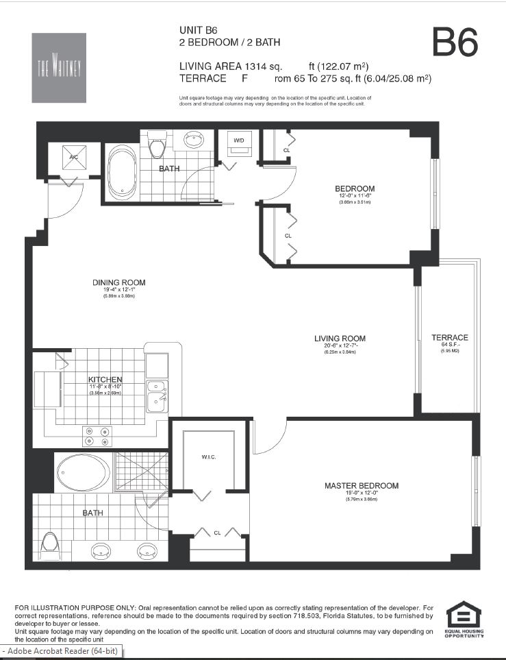 Floor plan for 2 beds, 2 baths, 1211 sqft
